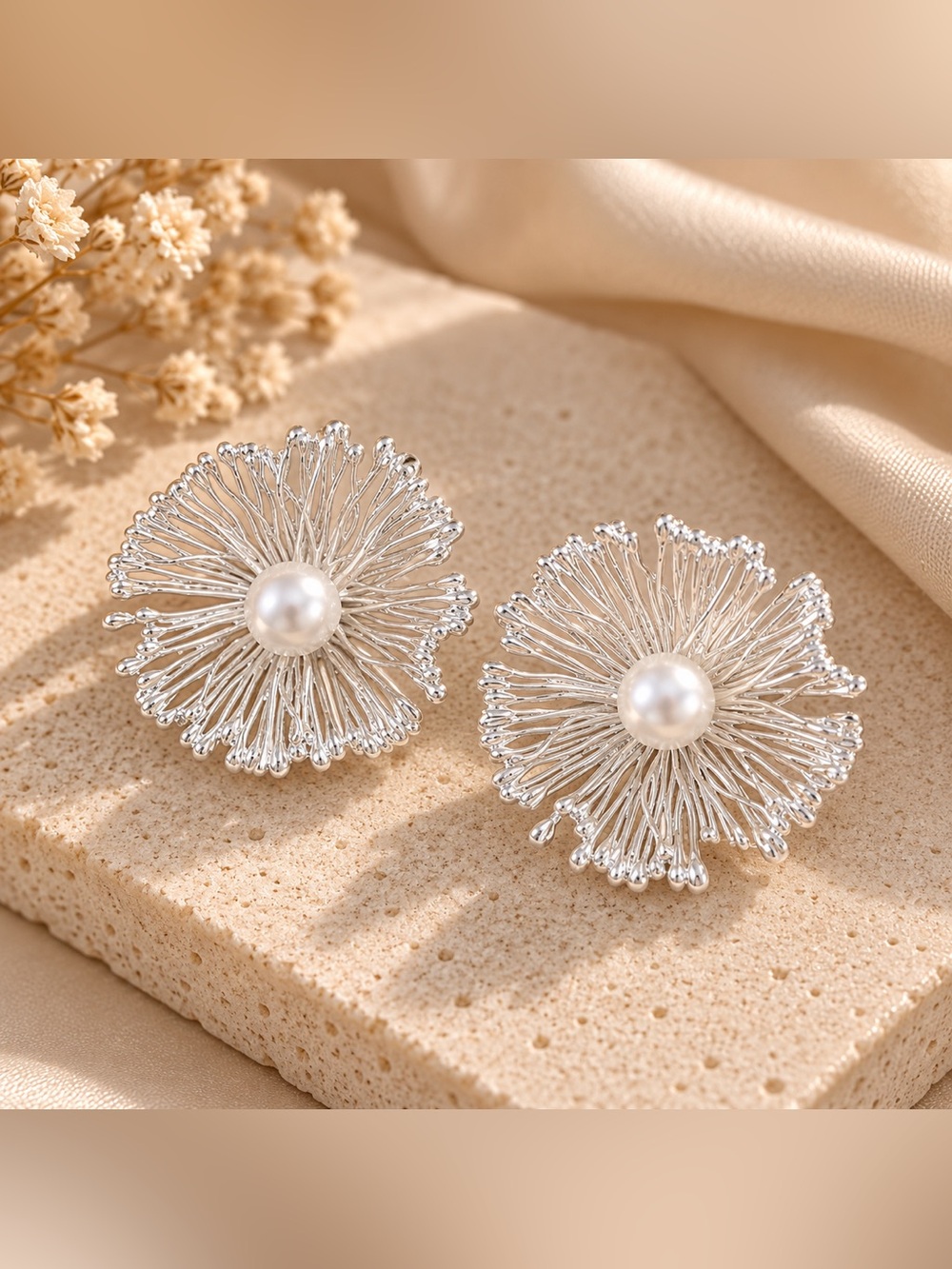 Elegant Silver Floral Earrings